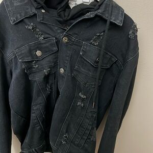 Faction Men’s Faded Hooded Black Denim Jacket